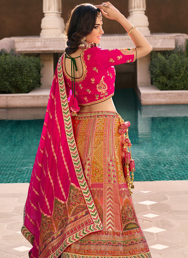 Pink Multi Embroidery Wedding Lehenga Choli With Belt