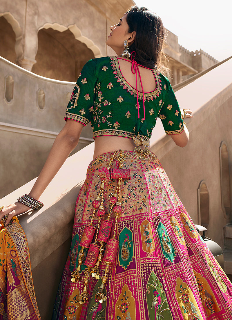 Pink Multicoloured Embroidery Wedding Lehenga Choli With Belt