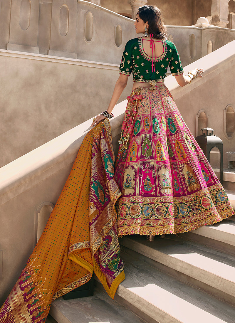 Pink Multicoloured Embroidery Wedding Lehenga Choli With Belt