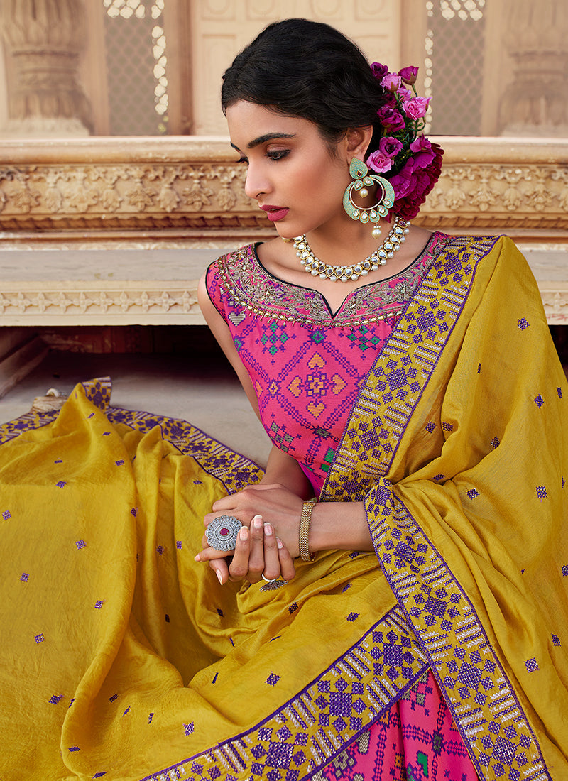 Pink And Yellow Multi Embroidery Festive Anarkali Gown