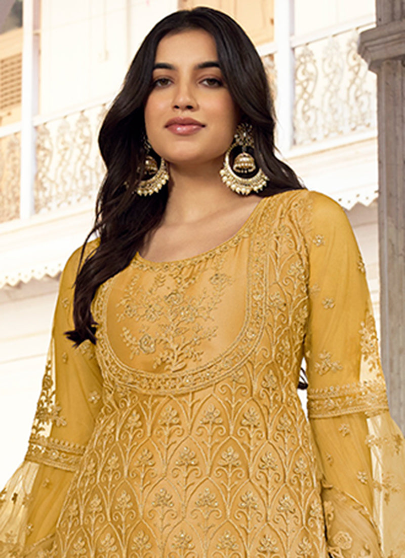 Yellow Embroidery Pakistani Pant Style Suit