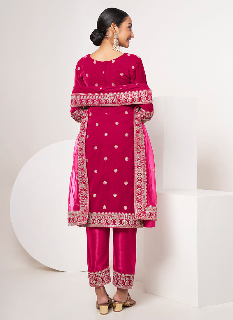 Magenta Traditional Embroidery Pant Style Suit