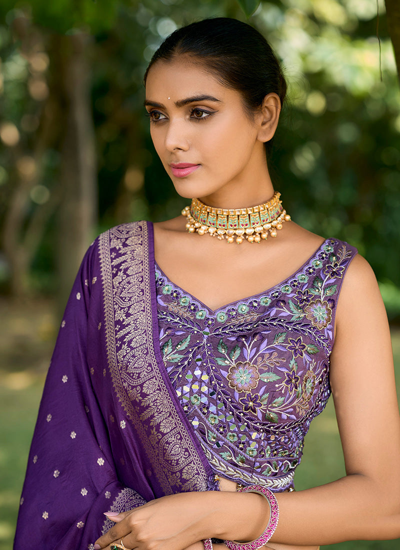 Purple Multi Mirror Work Embroidery Wedding Lehenga Choli