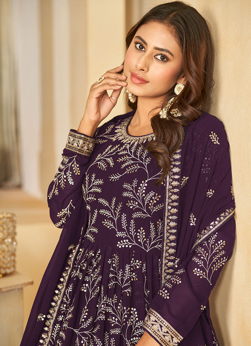 Purple Sequence Embroidered Designer Anarkali Suit