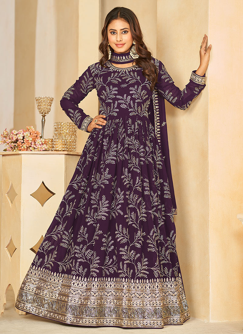 Purple Sequence Embroidered Designer Anarkali Suit