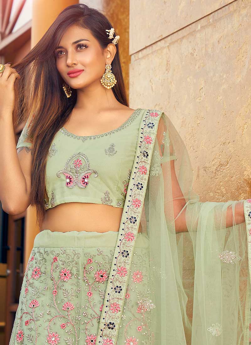 Mint Green Multi Embroidery Designer Lehenga Choli