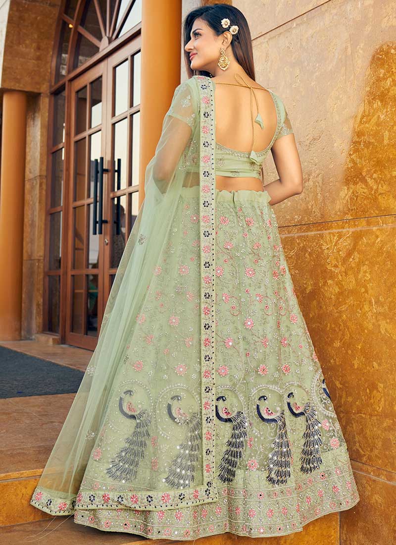 Mint Green Multi Embroidery Designer Lehenga Choli