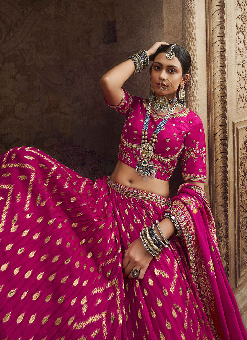 Hot Pink Embroidery Viscose Lehenga Choli