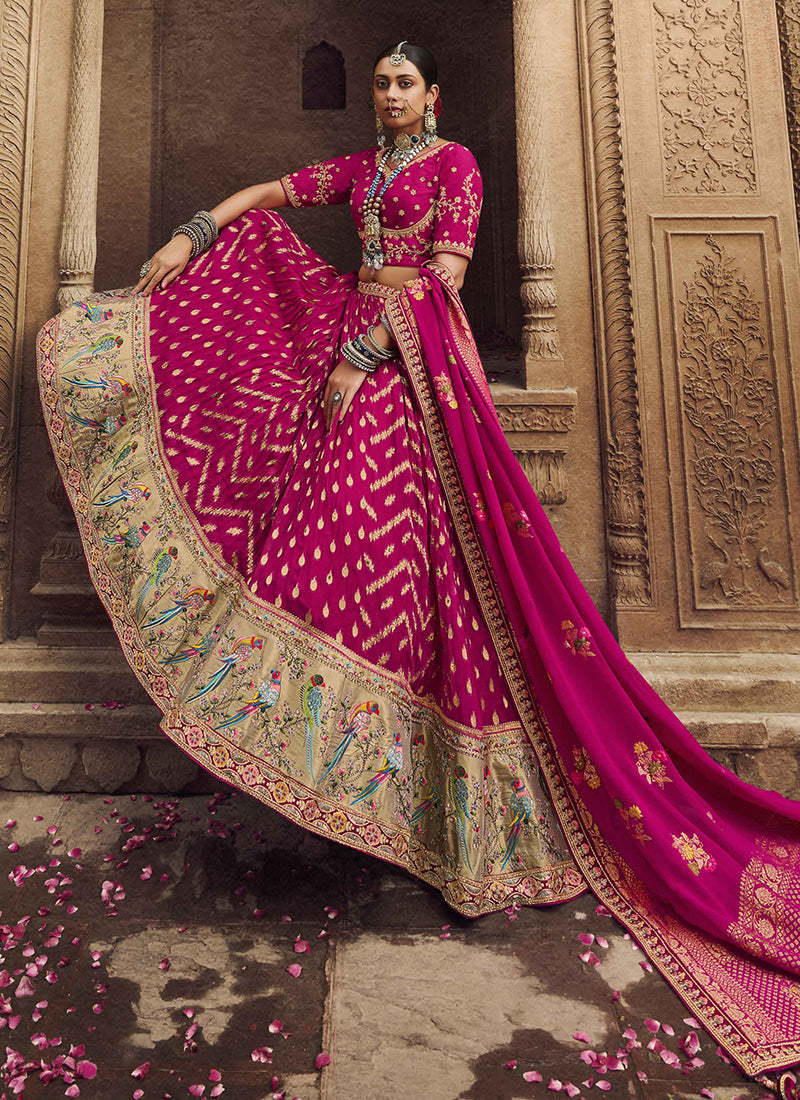 Hot Pink Embroidery Viscose Lehenga Choli