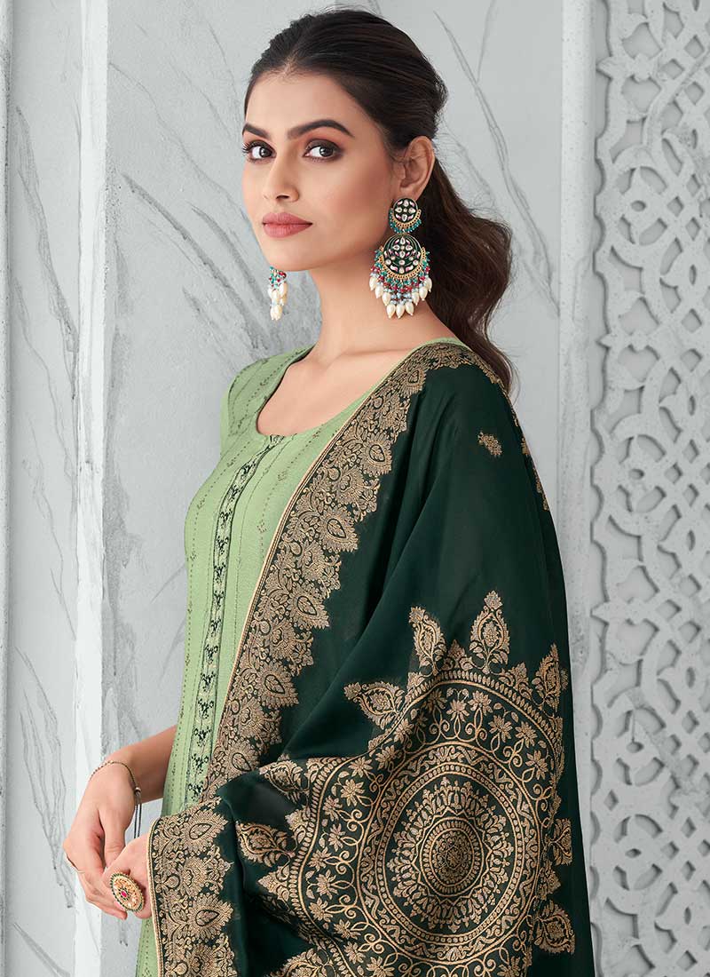 Green Two Tone Sequence Embroidery Salwar Suit