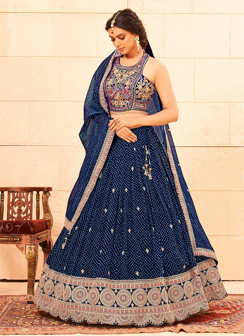 Blue Handwork Embroidery Georgette Lehenga Choli