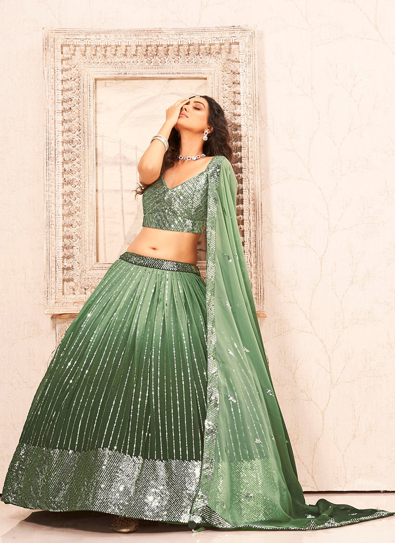 Green Handwork Embroidery Georgette Lehenga Choli