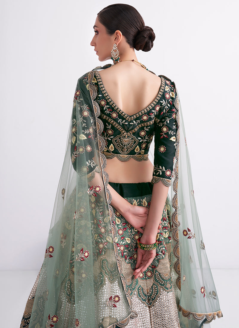 Green Ombré Zarkan Embroidery Wedding Lehenga Choli