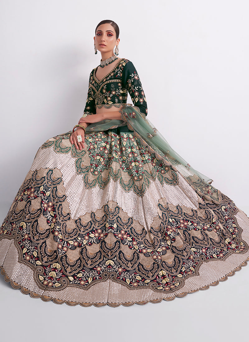 Green Ombré Zarkan Embroidery Wedding Lehenga Choli