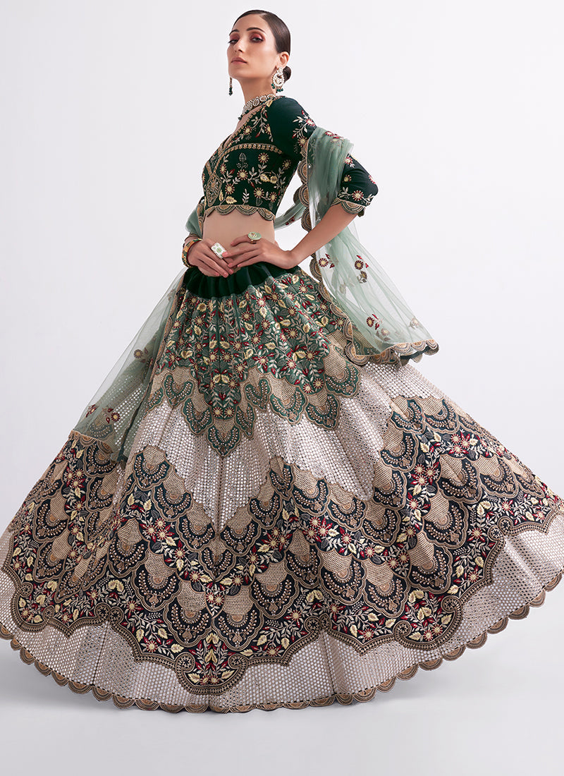 Green Ombré Zarkan Embroidery Wedding Lehenga Choli