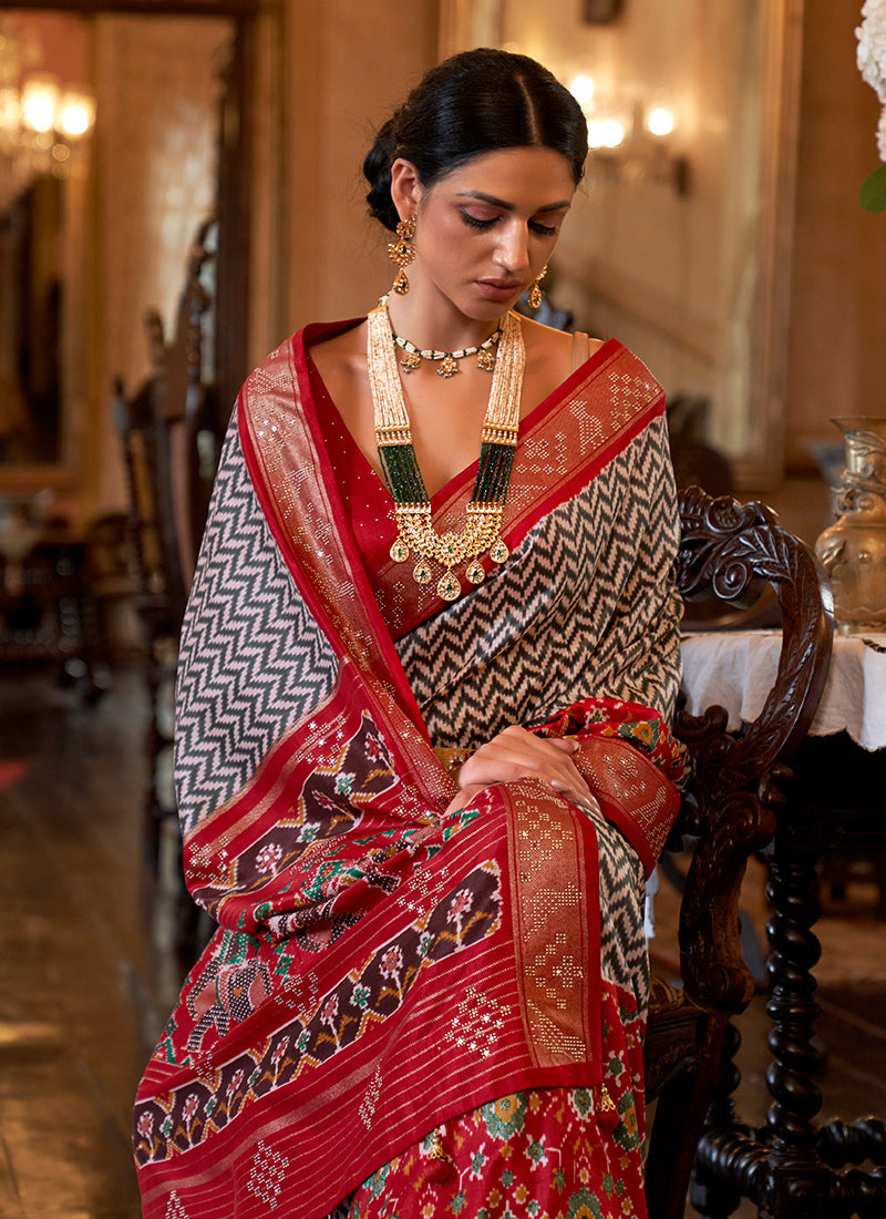 Red Traditional Ikat Printed Patola Silk Saree