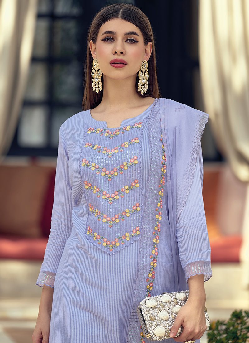 Lavender Chikankari Embroidery Cotton Salwar Suit