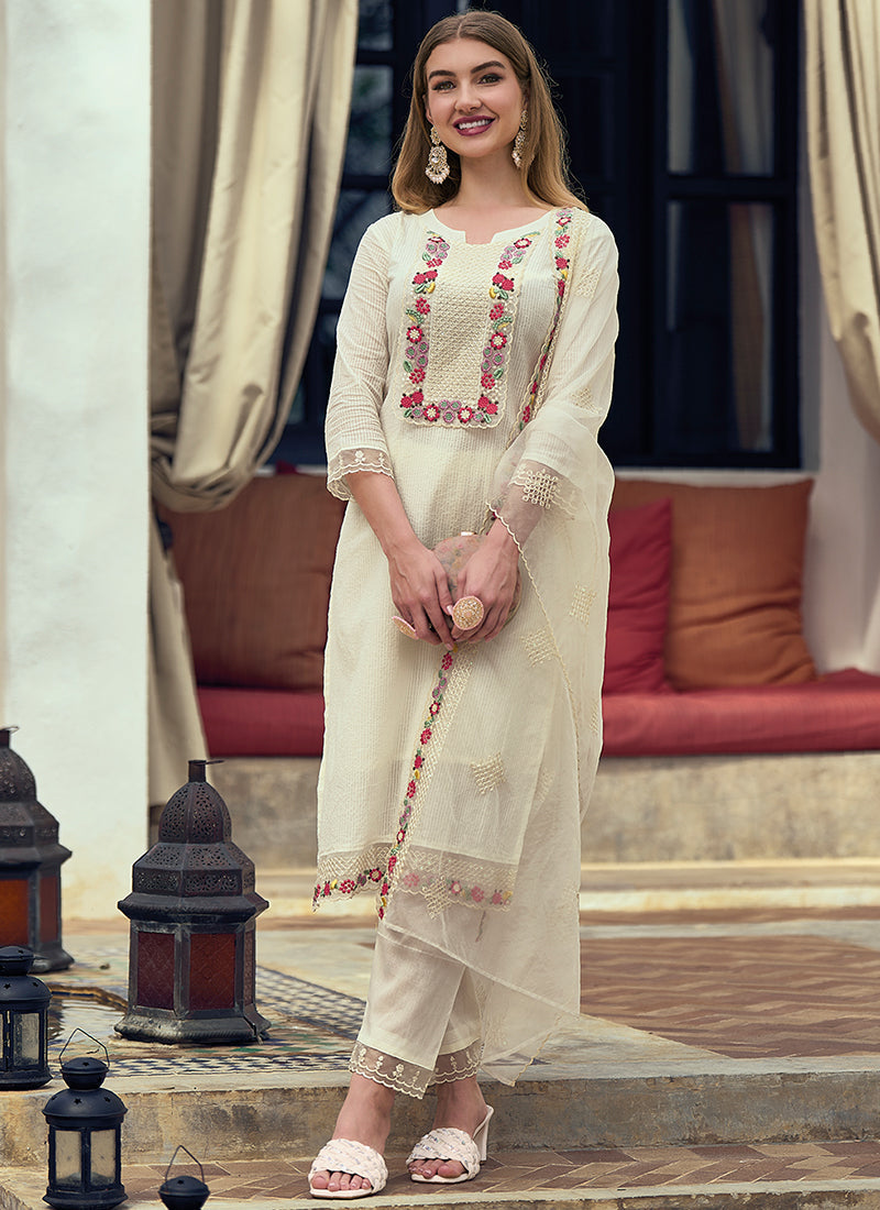 White Multi Chikankari Embroidery Cotton Salwar Suit