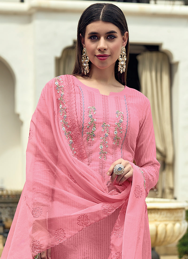 Pink Chikankari Embroidery Cotton Salwar Suit