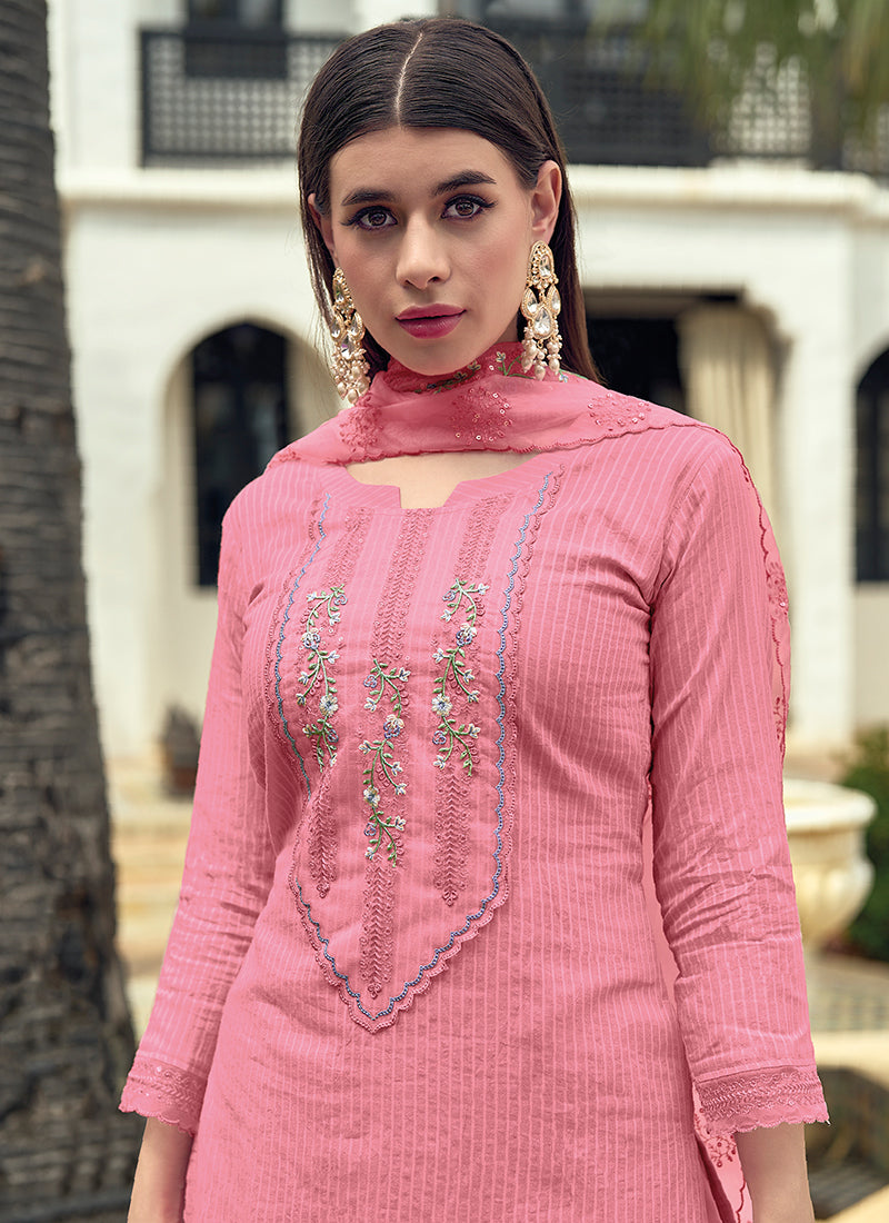 Pink Chikankari Embroidery Cotton Salwar Suit