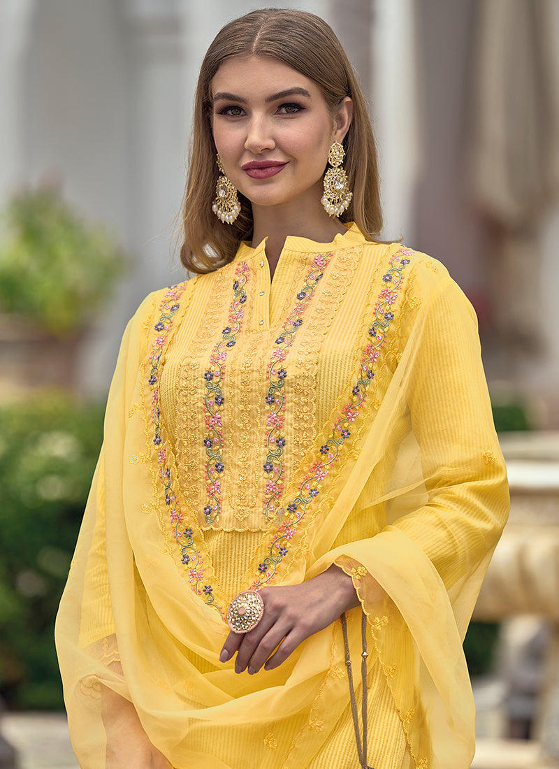 Yellow Chikankari Embroidery Cotton Salwar Suit