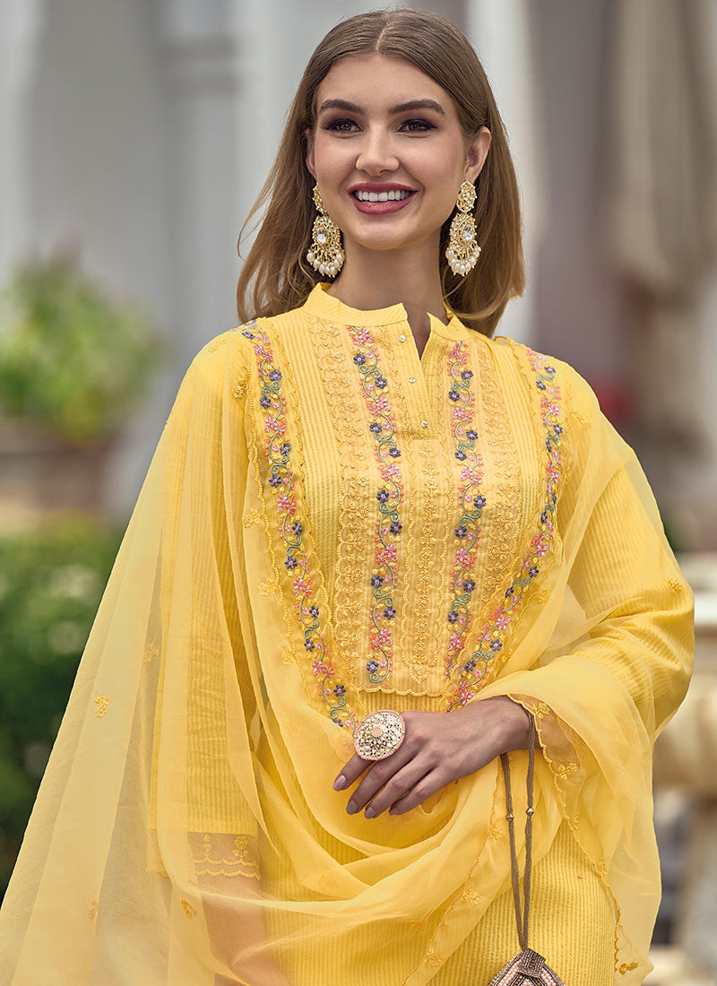 Yellow Chikankari Embroidery Cotton Salwar Suit