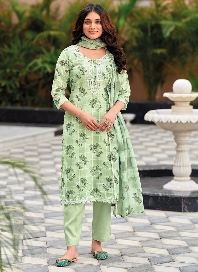 Green Floral Handwork Embroidery Pakistani Pant Style Suit