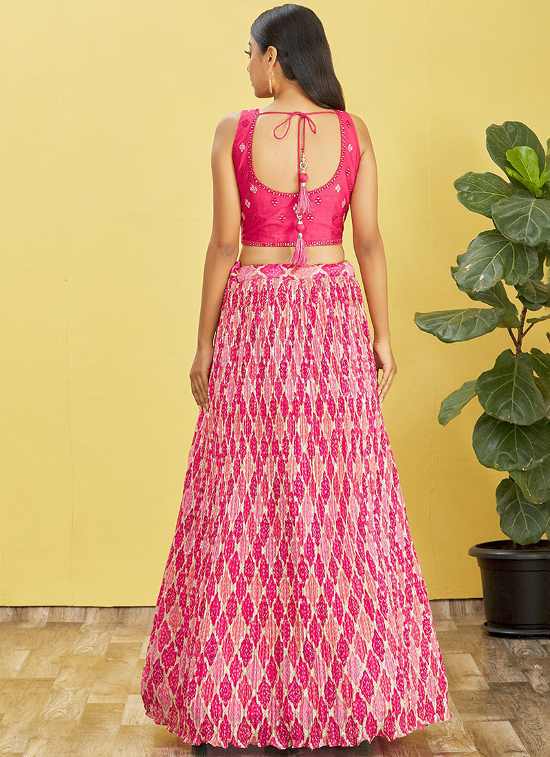 Hot Pink Multi Embroidery Printed Lehenga Choli