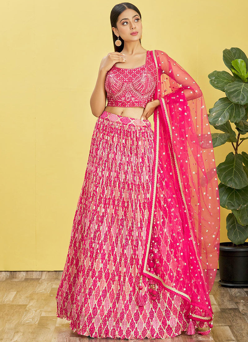 Hot Pink Multi Embroidery Printed Lehenga Choli