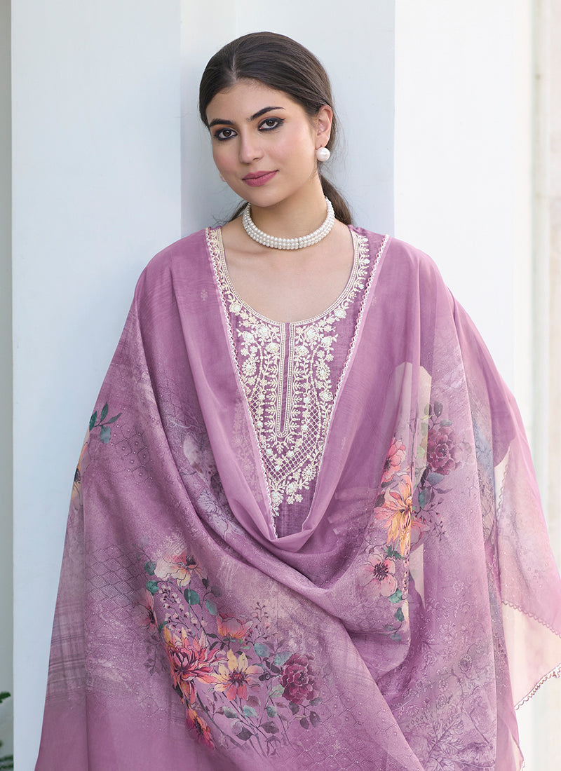 Purple Khatli Work Embroidery Traditional Salwar Kameez