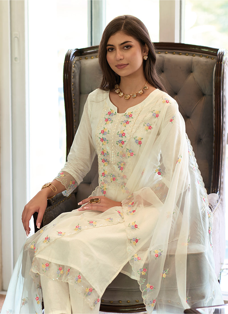 White Multi Embroidery Traditional Salwar Kameez