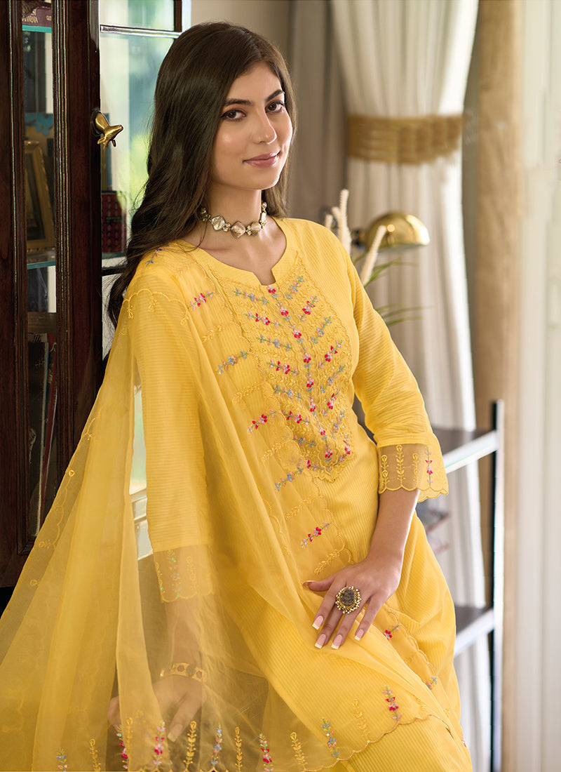 Yellow Multi Embroidery Traditional Salwar Kameez