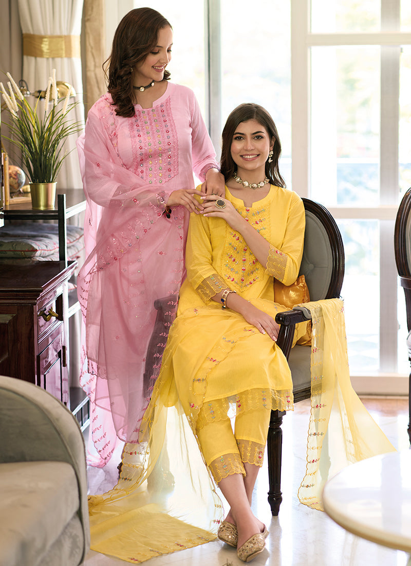 Yellow Multi Embroidery Traditional Salwar Kameez