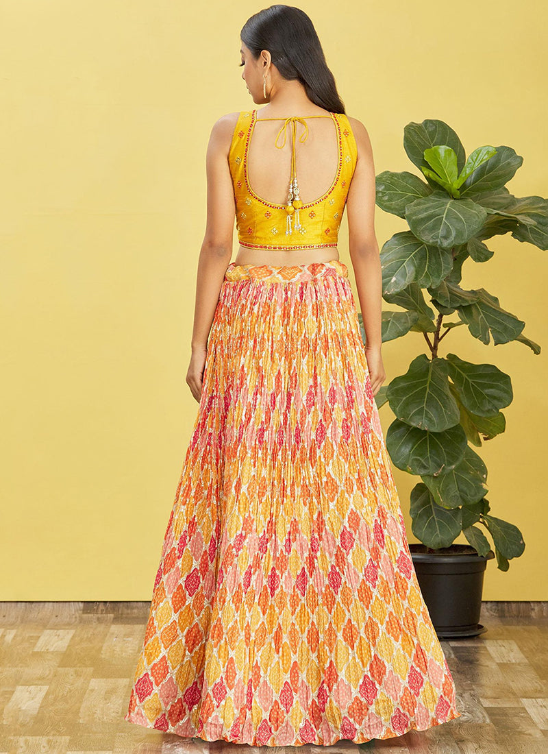 Yellow Multi Embroidery Printed Lehenga Choli