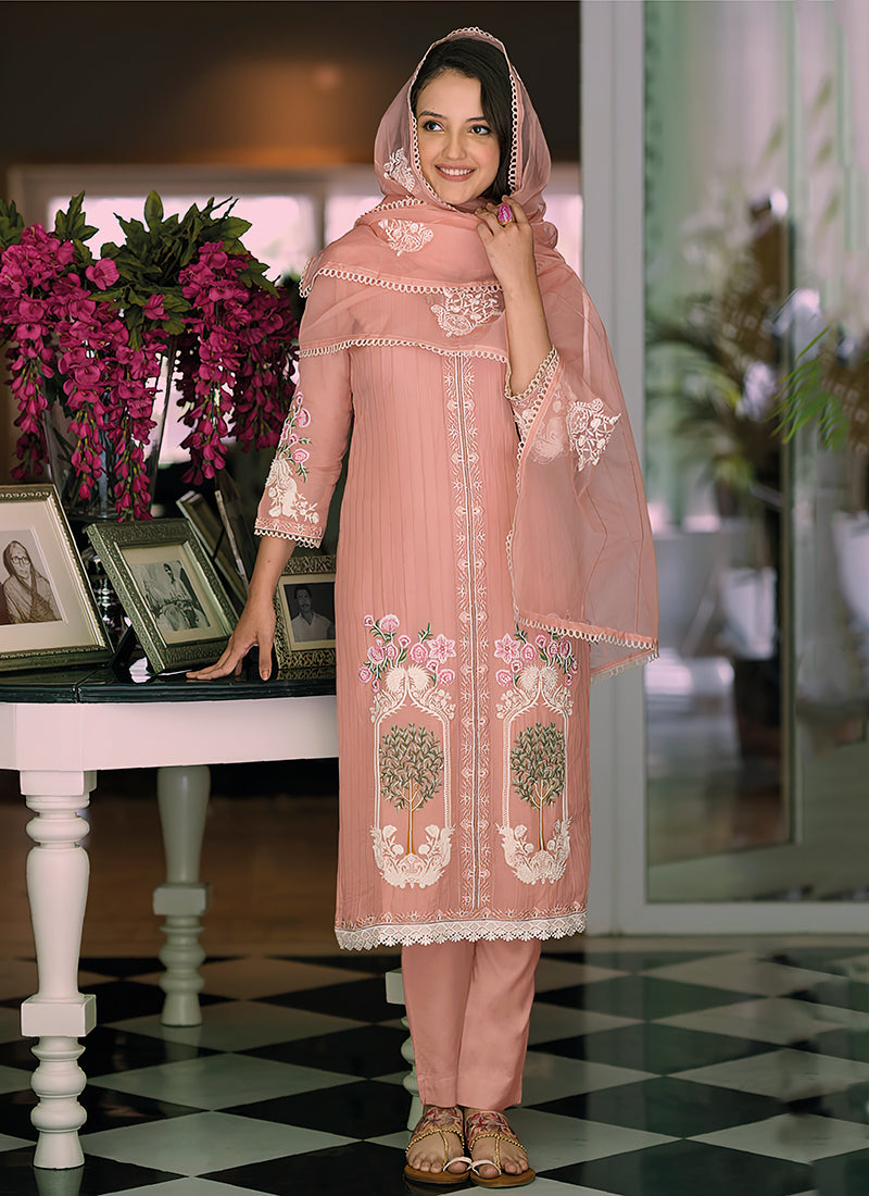 Baby Pink Multi Embroidery Wedding Pant Style Suit