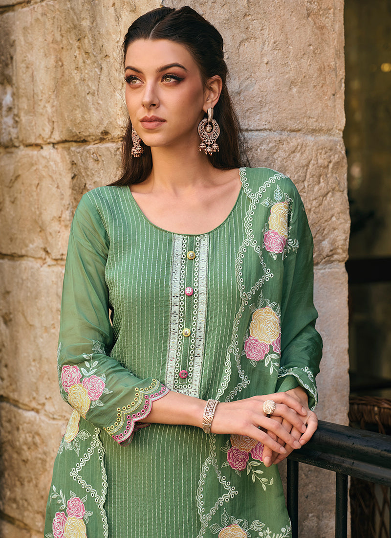 Green Multi Embroidery Wedding Salwar Kameez