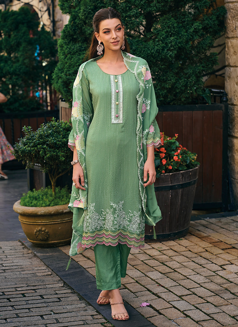 Green Multi Embroidery Wedding Salwar Kameez