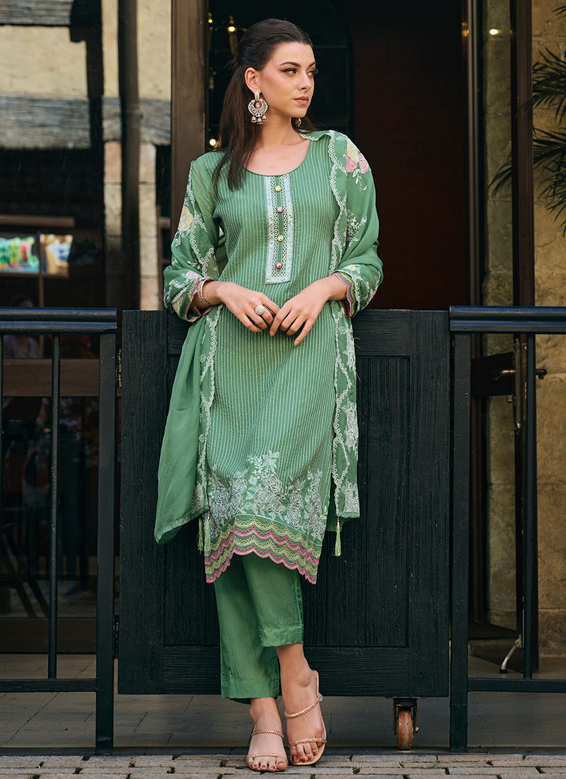 Green Multi Embroidery Wedding Salwar Kameez