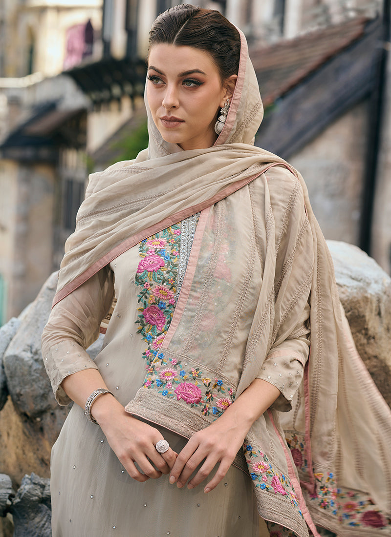 Beige Multi Embroidery Wedding Salwar Kameez