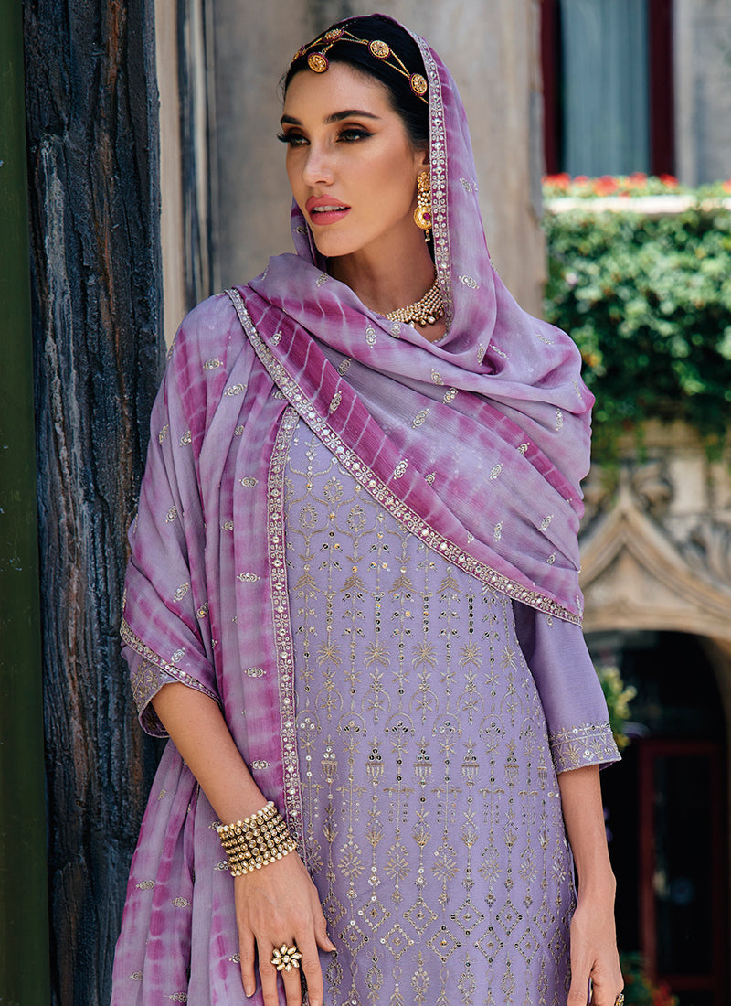 Lavender Traditional Embroidery Wedding Gharara Style Suit