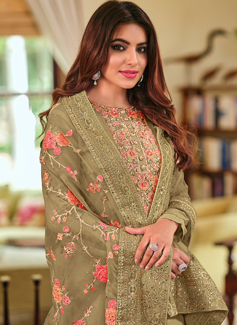 Green Multi Floral Embroidery Palazzo Suit