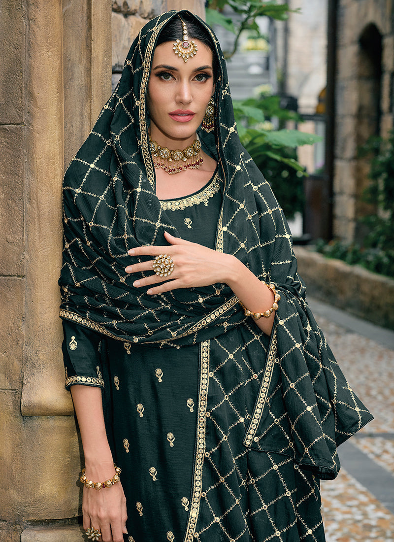 Green Sequence Embroidery Traditional Sharara Suit