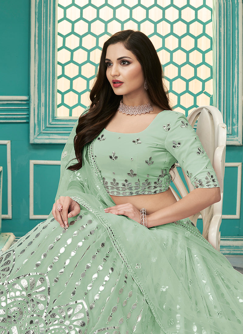 Green Gota Patti Embroidery Festive Lehenga Choli