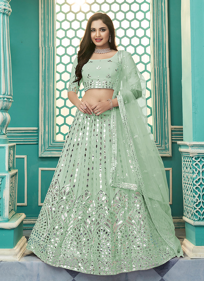 Green Gota Patti Embroidery Festive Lehenga Choli