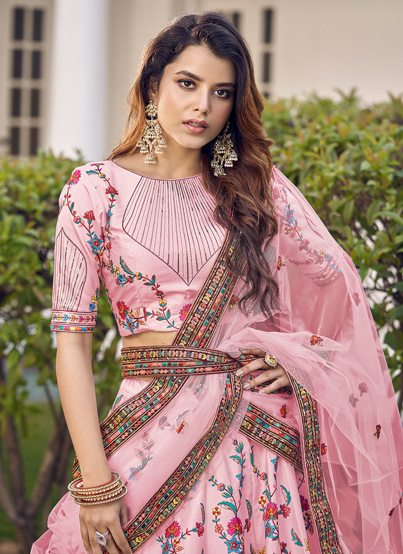 Pink Multi Embroidery Festive Lehenga Choli