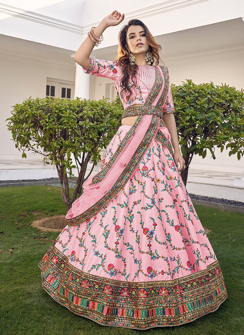 Pink Multi Embroidery Festive Lehenga Choli