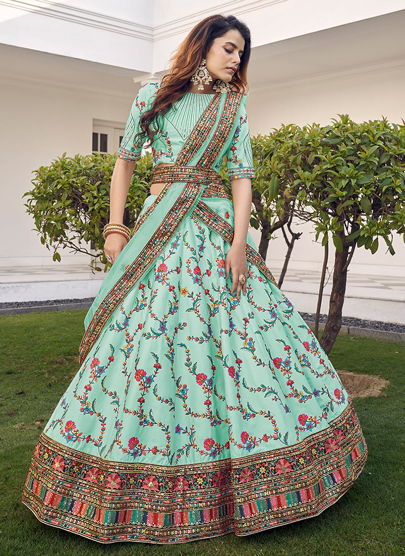 Sea Green Multi Embroidery Festive Lehenga Choli