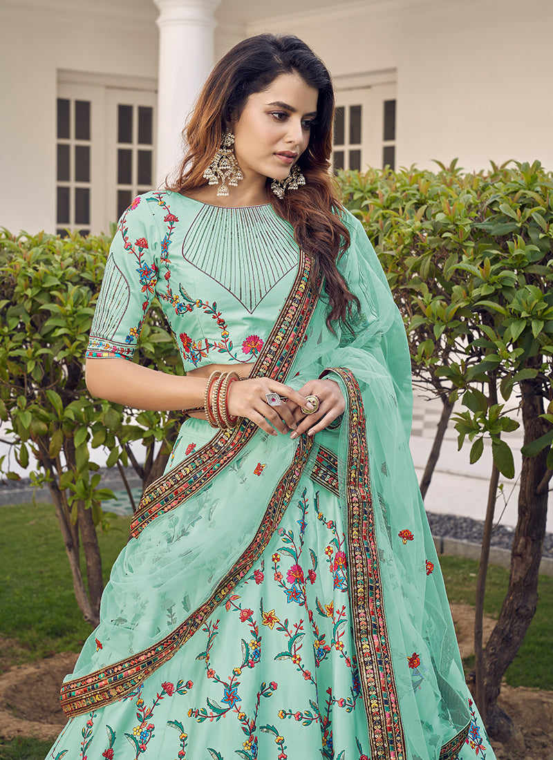 Sea Green Multi Embroidery Festive Lehenga Choli