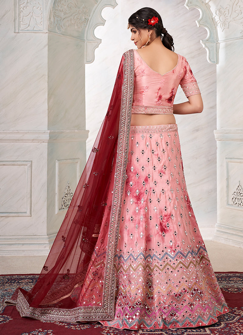 Pink Multicoloured Mirror Work Embroidery Lehenga Choli