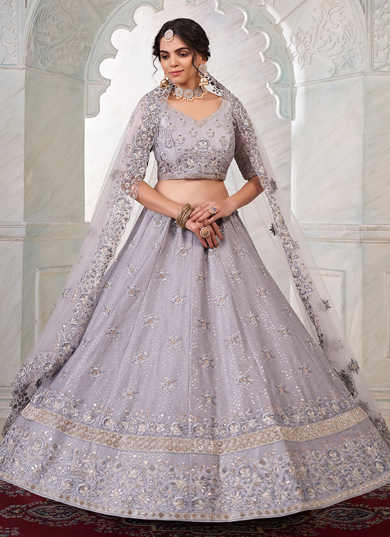 Grey Sequence Embroidery Wedding Lehenga Choli